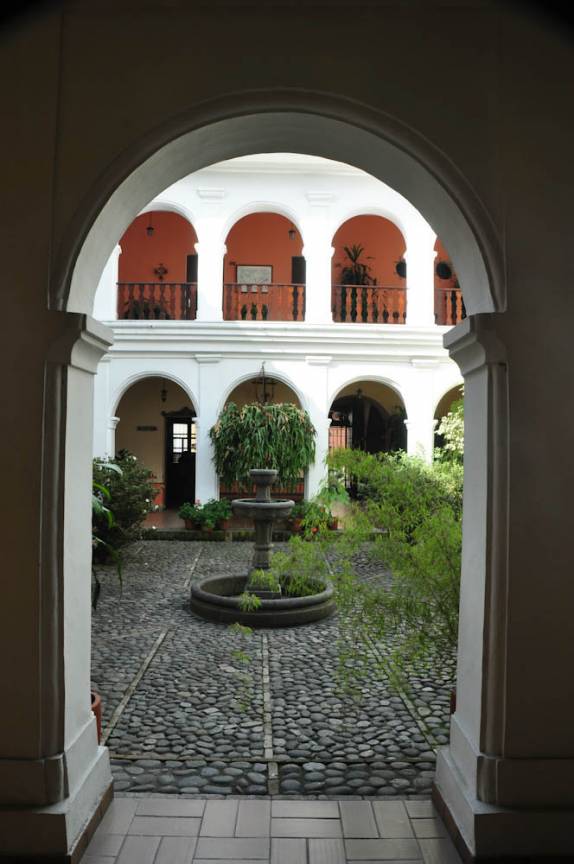 A charmosa arquitetura do nosso hotel em Popayan, na Colômbia